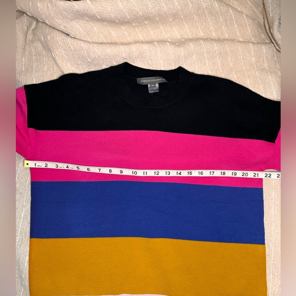 NWT French Connection 5 Stripe Sweater pink black blue cream yellow medium - Picture 4 of 8